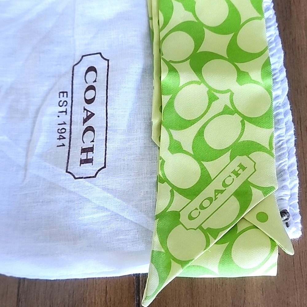 Coach Silk Lime Green Signature Print Purse Scarf - Picture 4 of 4